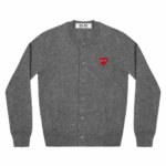 CDG PLAY Round Neck Cardigan Red Emblem Grey