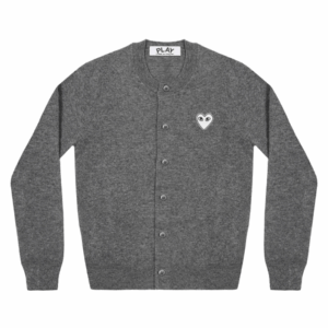 CDG PLAY Round Neck Women's Cardigan White Heart Dark Grey