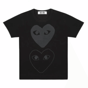 CDG Play Black T-Shirt Black Double Heart Screenprint