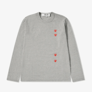CDG Play Multi Red Heart Long Sleeve T-Shirt Grey