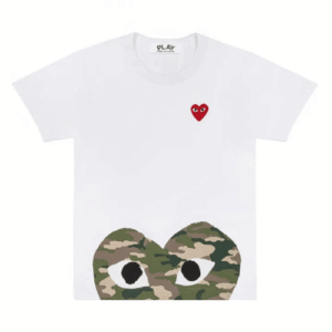 CDG Play White T-shirt With Camo Printed Half Heart