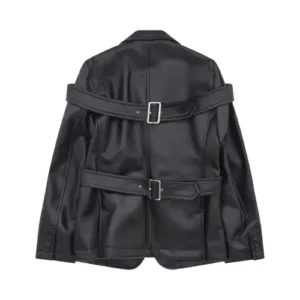 DG Black Double Buckle Blazer back view with structured shoulders
