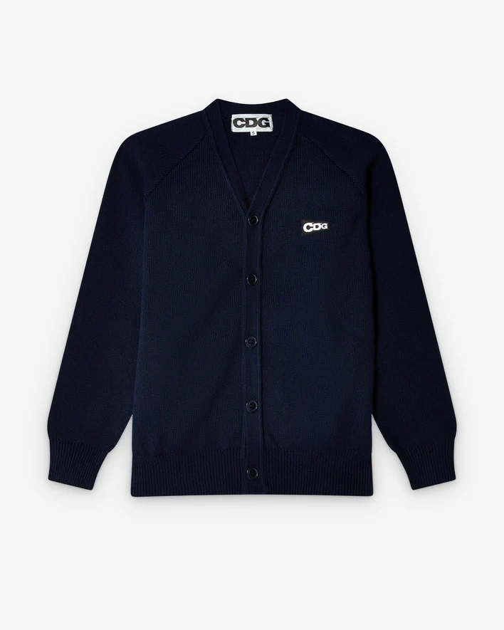 CDG Patch Cardigan Navy Front