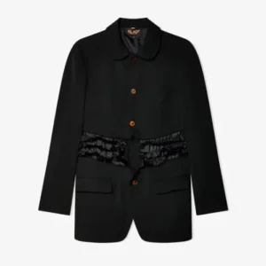 Comme des Garçons Long Ruffle Jacket Black Front View